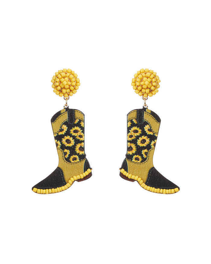 Wooden Western Boots Earring