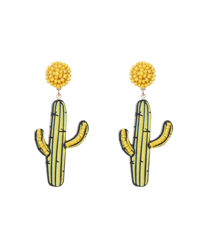 Colored Wooden Cactus Earrings