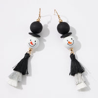 Christmas Wooden Ornaments Tassel Earrings