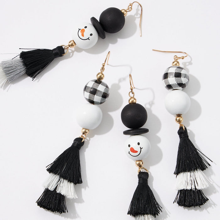 Christmas Wooden Ornaments Tassel Earrings