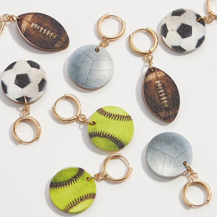 Wooden Sport Ball Hoop Earrings