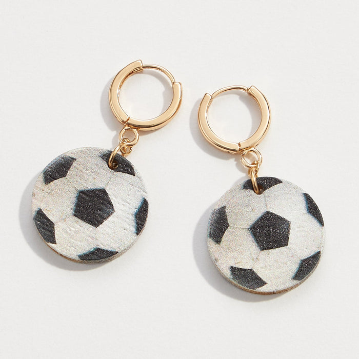 Wooden Sport Ball Hoop Earrings