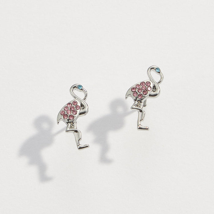 Rhinestone Pave Flamingo Stud Earrings