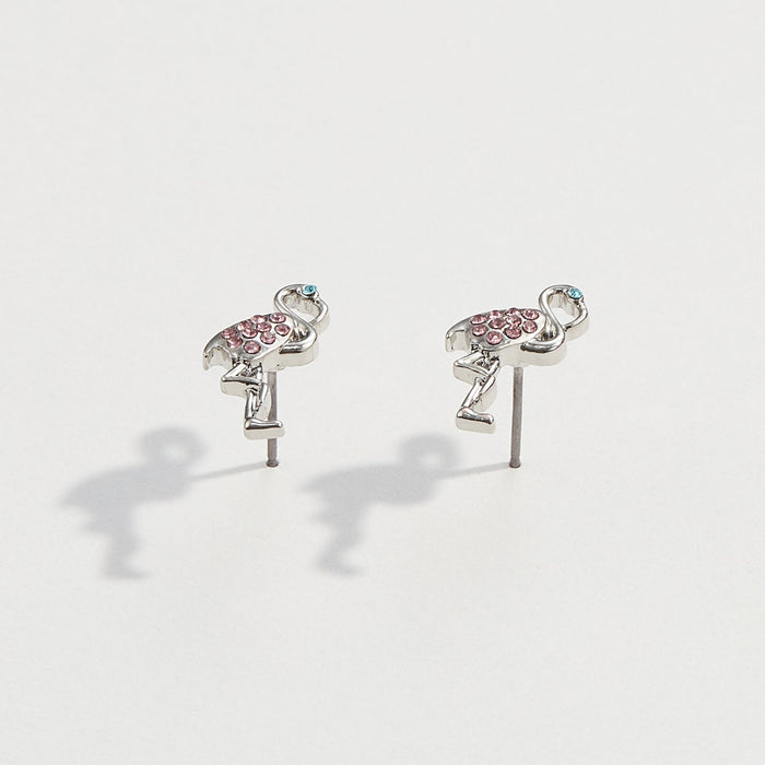 Rhinestone Pave Flamingo Stud Earrings