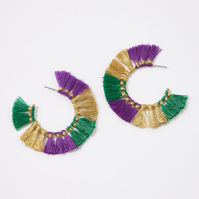 Mardi Gras Tessel Hoop Earring