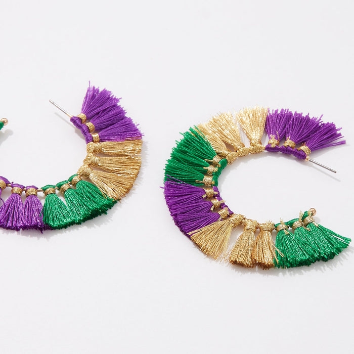 Mardi Gras Tessel Hoop Earring