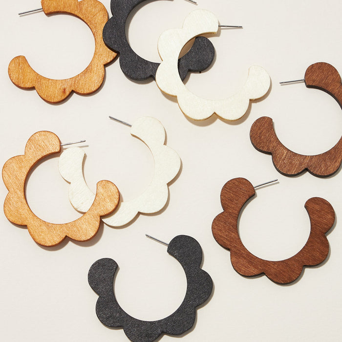 Wooden Flower Hoop Earrings