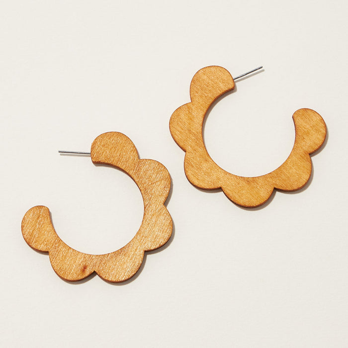 Wooden Flower Hoop Earrings