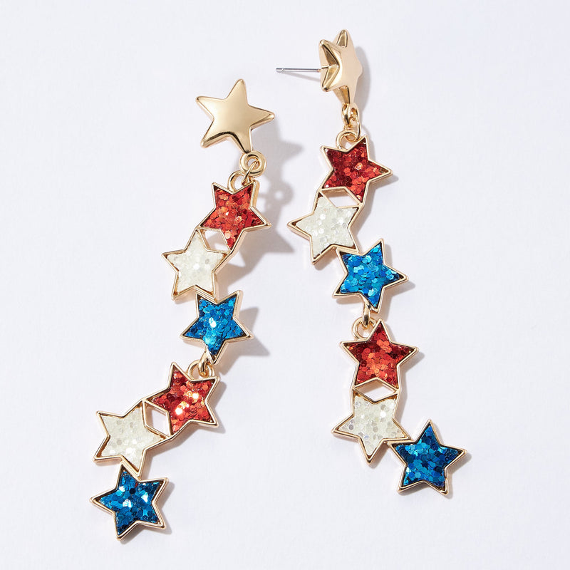 American Flag Glitter Star Earrings