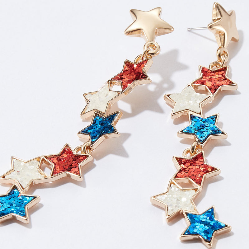 American Flag Glitter Star Earrings