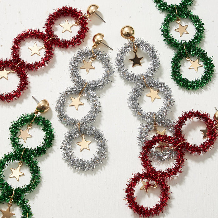 Christmas Tinsel Round Drop Earrings