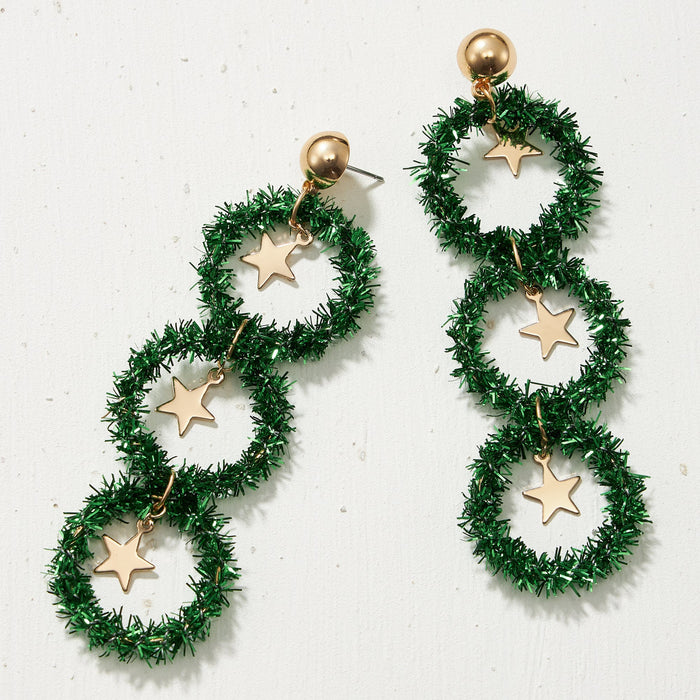 Christmas Tinsel Round Drop Earrings