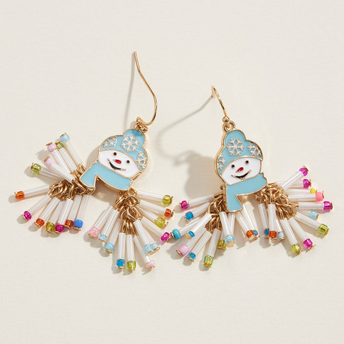 Scarf Wrapped Snowman Enamel Earrings