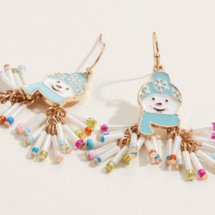 Scarf Wrapped Snowman Enamel Earrings