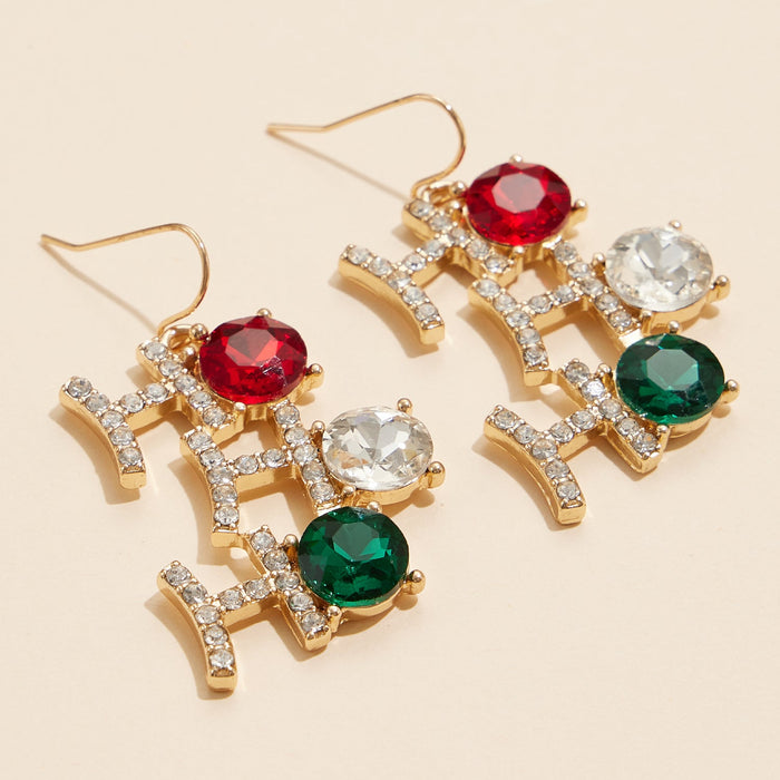 Holiday "HO HO HO" Rhinestone Drop Earrings