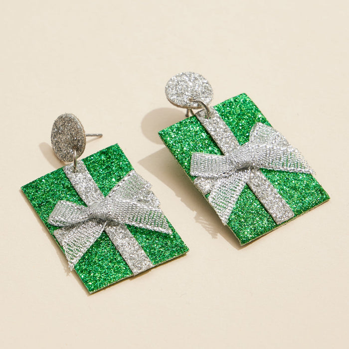 Glitter Gift Box Earrings with Bow Detail for Festive Holiday Style