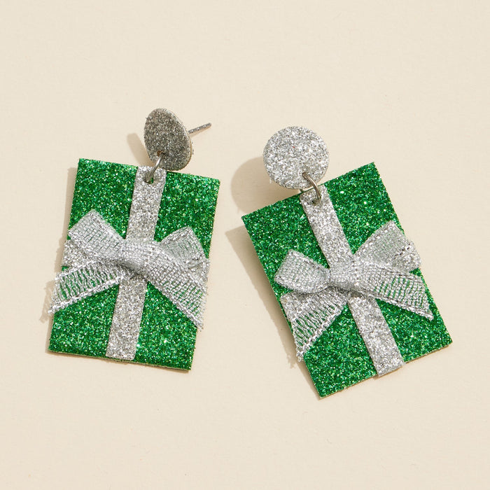 Glitter Gift Box Earrings with Bow Detail for Festive Holiday Style