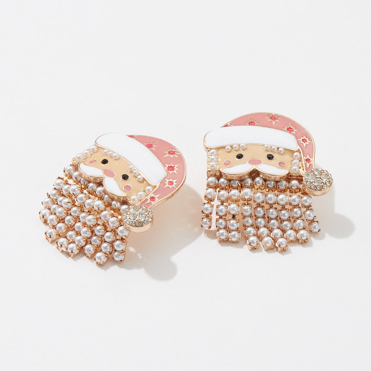 Christmas Santa Pearl Fringe Enamel Earrings