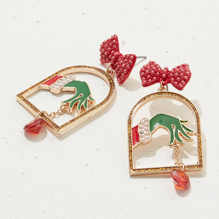 Christmas Monster Hand Enamel Earrings