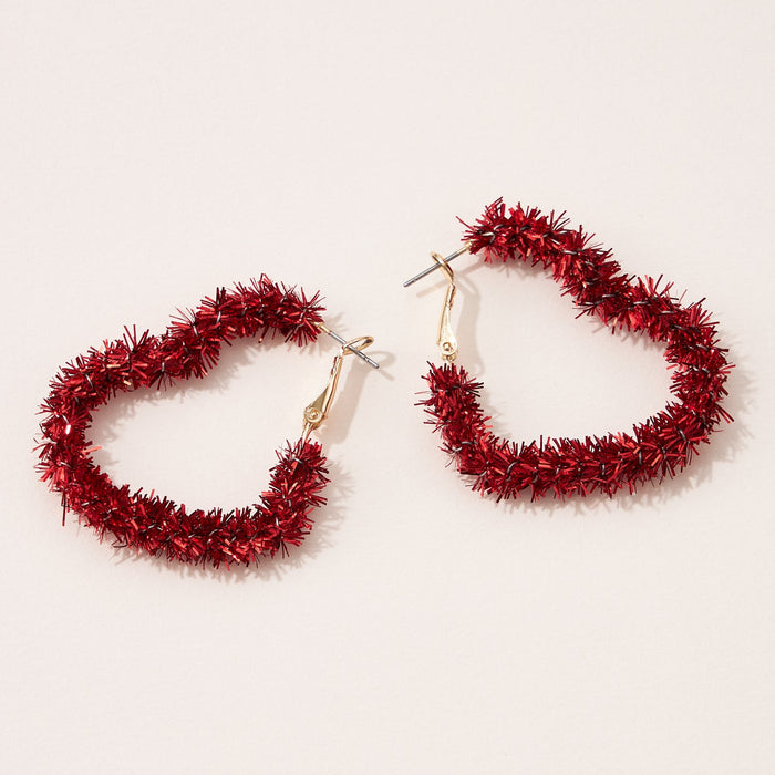 Beautiful Tinsel Heart Hoop Earrings