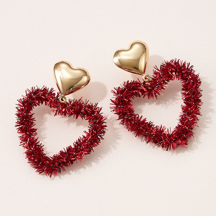 Beautiful Tinsel Heart Post Earrings