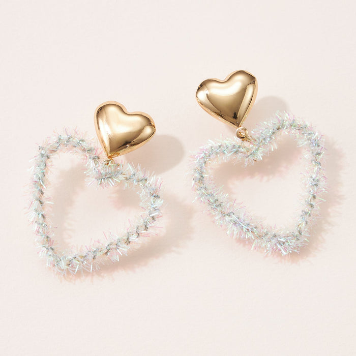 Beautiful Tinsel Heart Post Earrings