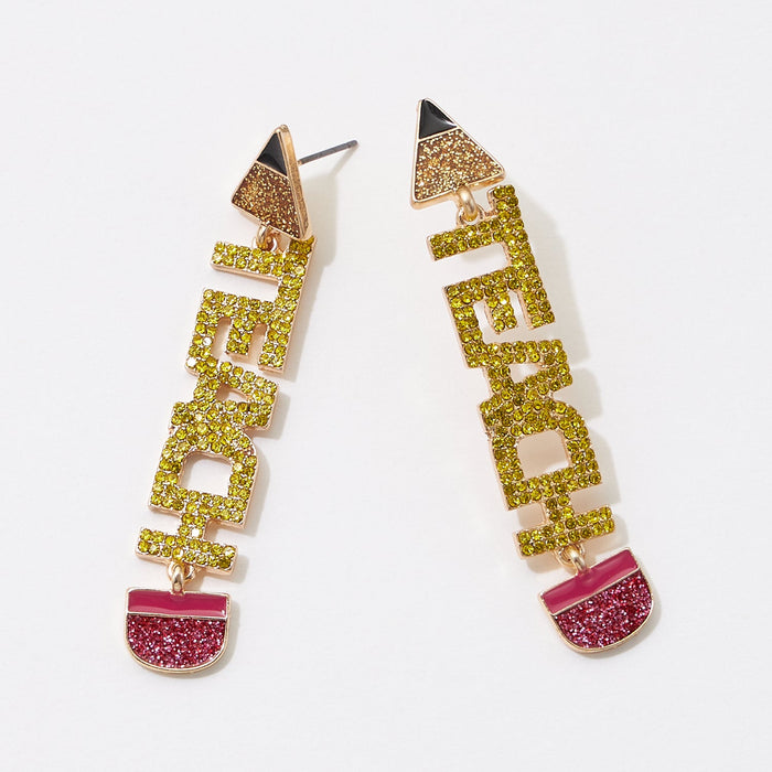 Teach Pencil Shape Pave Post Earrings