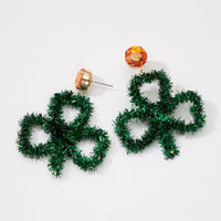 Green Irish Shamrock 3 Leaf Clover Post Earrings