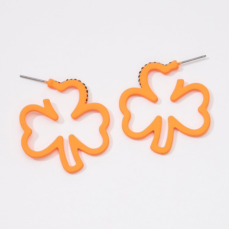 Irish 3 Leaf Clover Color Coated Hoop Earrings