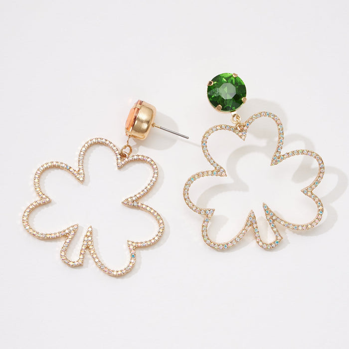 Irish 3 Leaf Clover Pave Stone Post Earrings