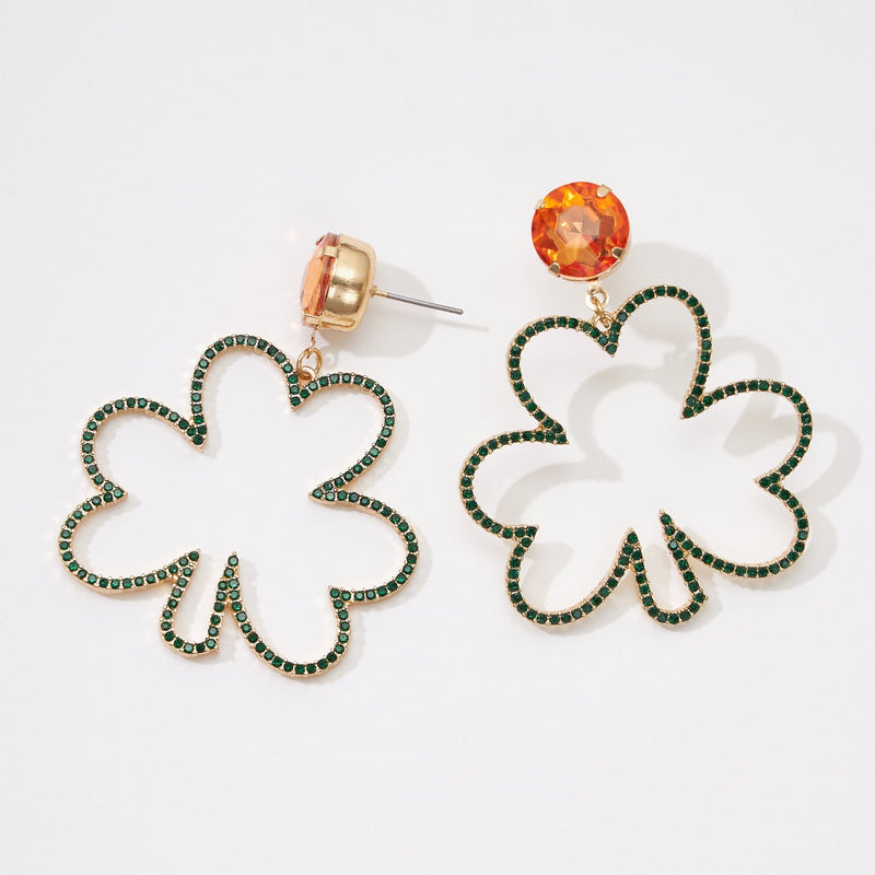 Irish 3 Leaf Clover Pave Stone Post Earrings