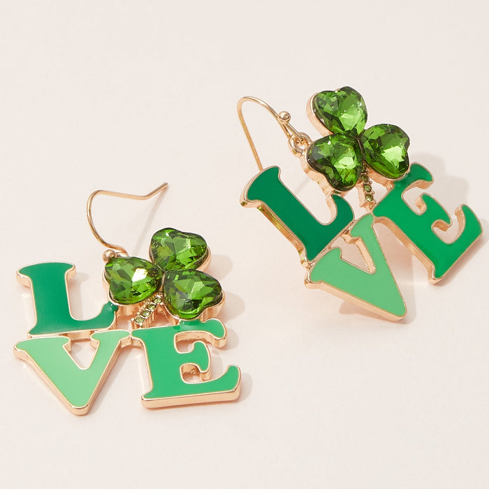 St. Patrick's Day "LOVE" Dangle Earrings