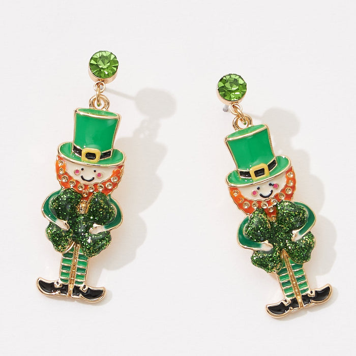 Lucky Symbol Leprechuan Men Post Earring for Saint Patrick's Day