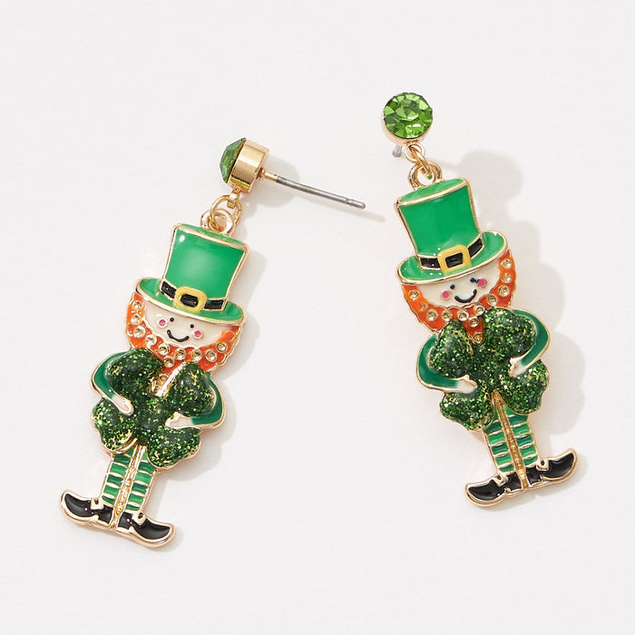 Lucky Symbol Leprechuan Men Post Earring for Saint Patrick's Day