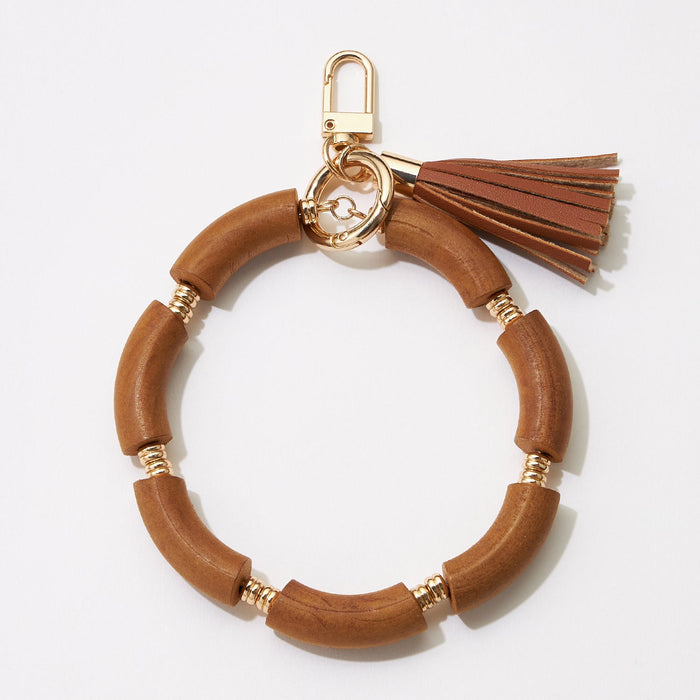 Wooden Wrist Keychain With Leather Tassel