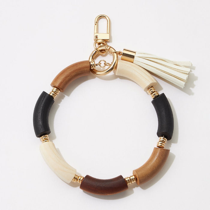 Wooden Wrist Keychain With Leather Tassel