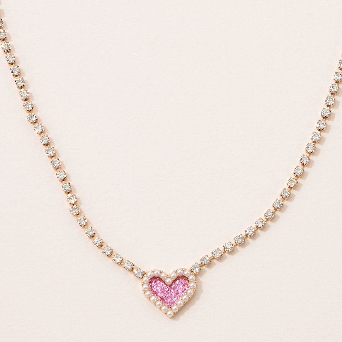 Heart Pendant Necklace with Clear Stone Line for Valentine's Day