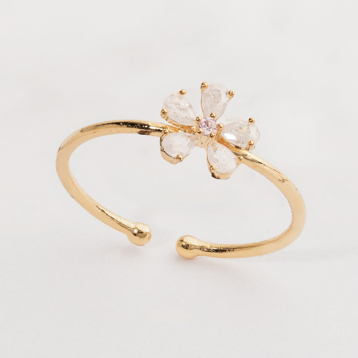 Frosted Glass Flower Open Gold Dipped Ring