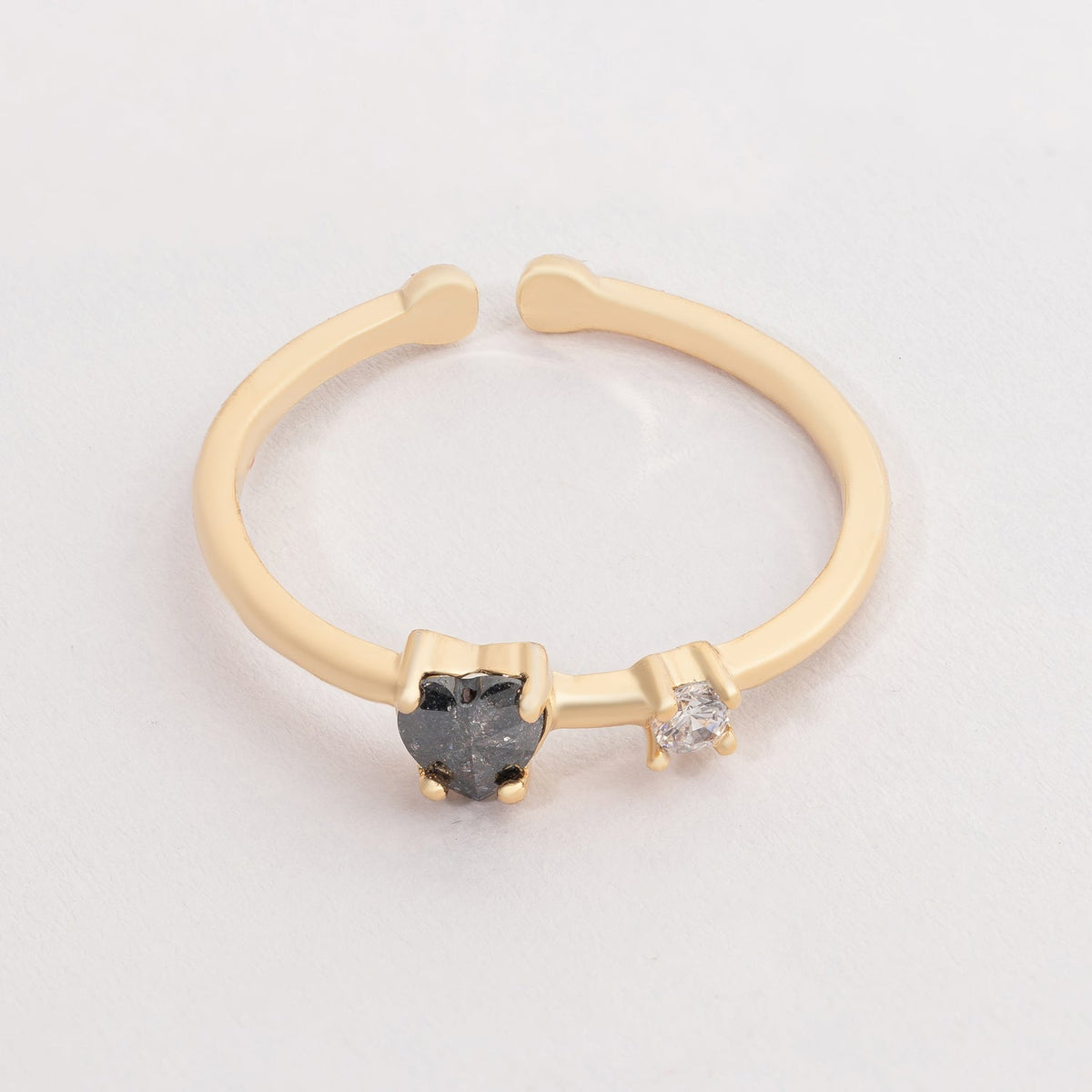 Heart and Clear Stone Adjustable Gold Dipped Ring for Everyday Wear!