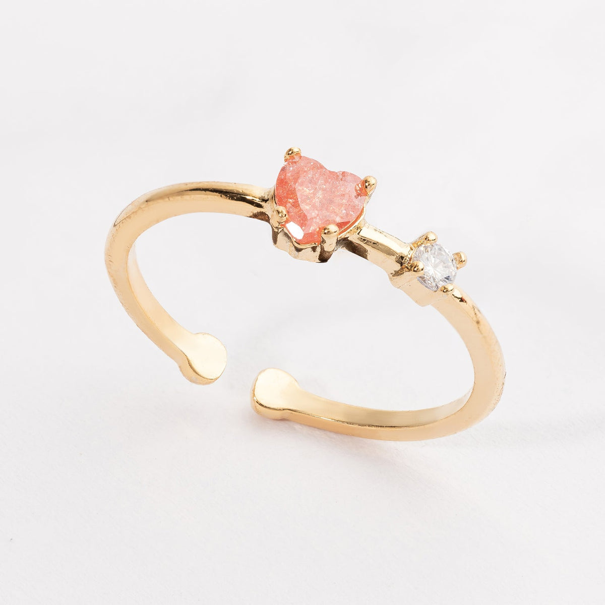 Heart and Clear Stone Adjustable Gold Dipped Ring for Everyday Wear!