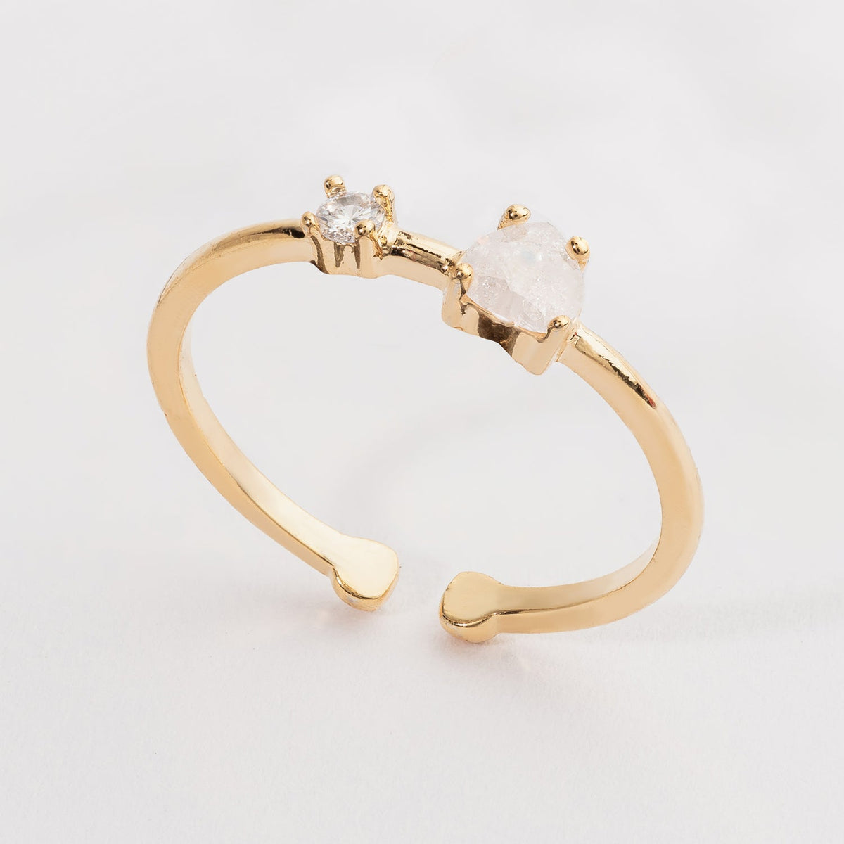 Heart and Clear Stone Adjustable Gold Dipped Ring for Everyday Wear!