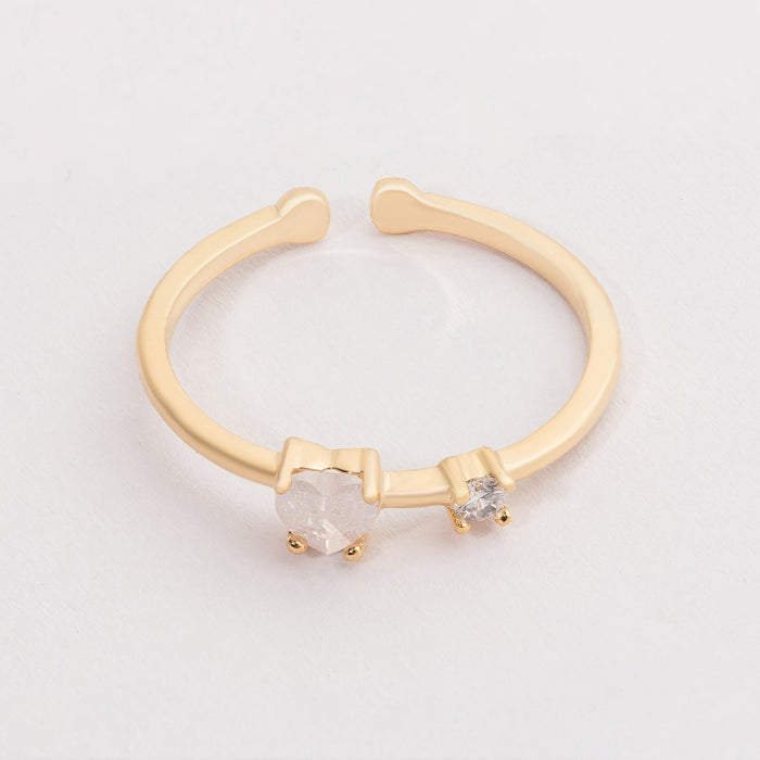 Heart and Clear Stone Adjustable Gold Dipped Ring for Everyday Wear!