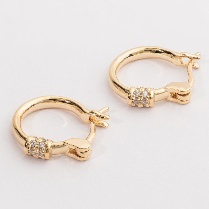 18K Gold Dipped Round Pave Huggie Earring