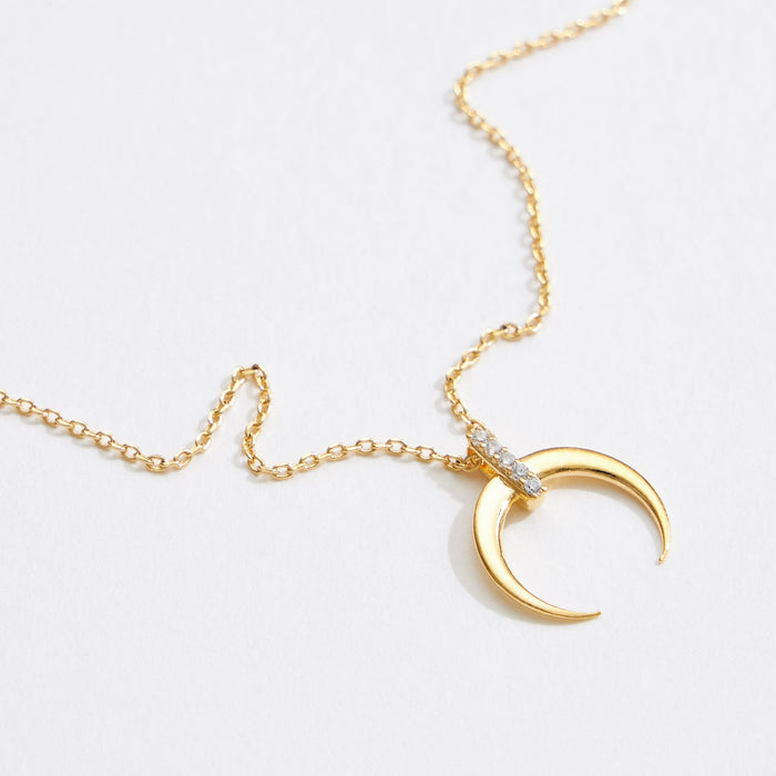 Gold Dipped CZ Crescent Pendant Necklace