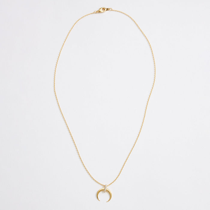 Gold Dipped CZ Crescent Pendant Necklace