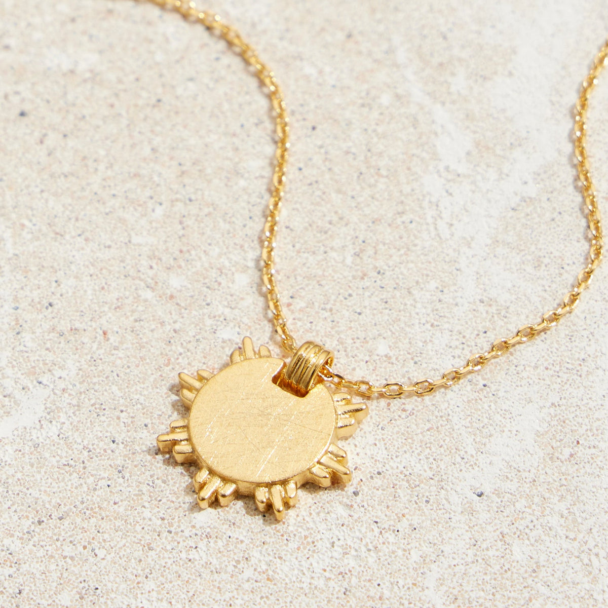 Gold Dipped Brushed Sun Pendant Necklace