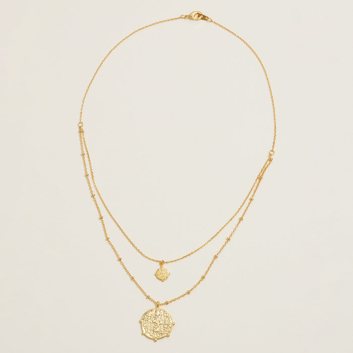 Gold Dipped Ancient Coin Pendant Layered Necklace