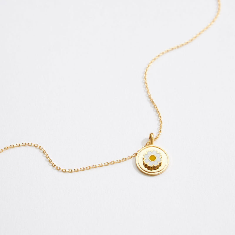 Gold Dipped Daisy Coin Pendant Necklace