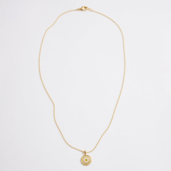 Gold Dipped Daisy Coin Pendant Necklace