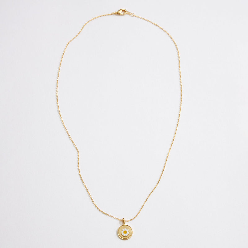 Gold Dipped Daisy Coin Pendant Necklace